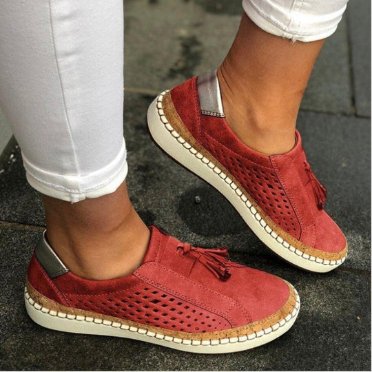Women's Perforated Slip-On Comfort Loafers with Tassel Detail