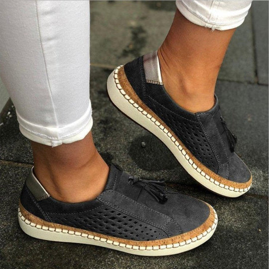 Women's Perforated Slip-On Comfort Loafers with Tassel Detail