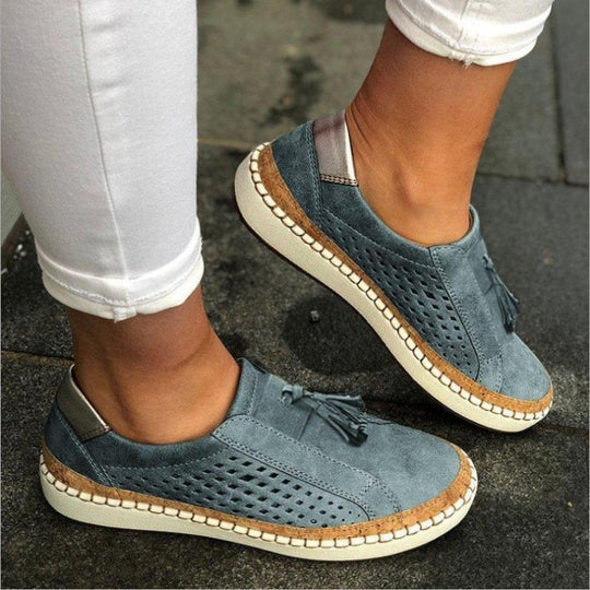 Women's Perforated Slip-On Comfort Loafers with Tassel Detail