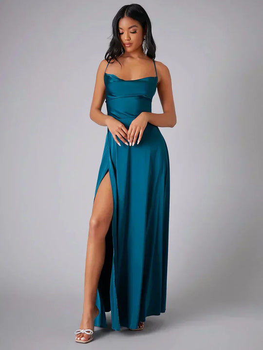 Abend-Maxikleid für Damen mit Wasserfallausschnitt