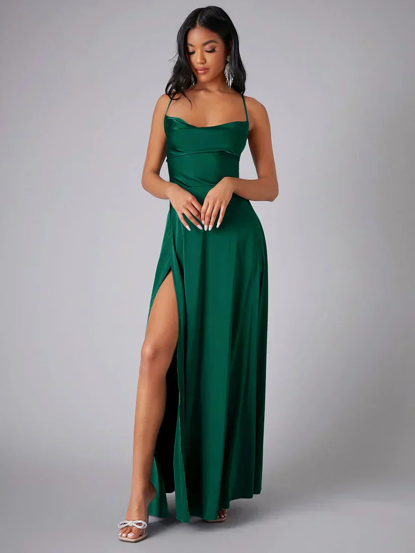 Abend-Maxikleid für Damen mit Wasserfallausschnitt