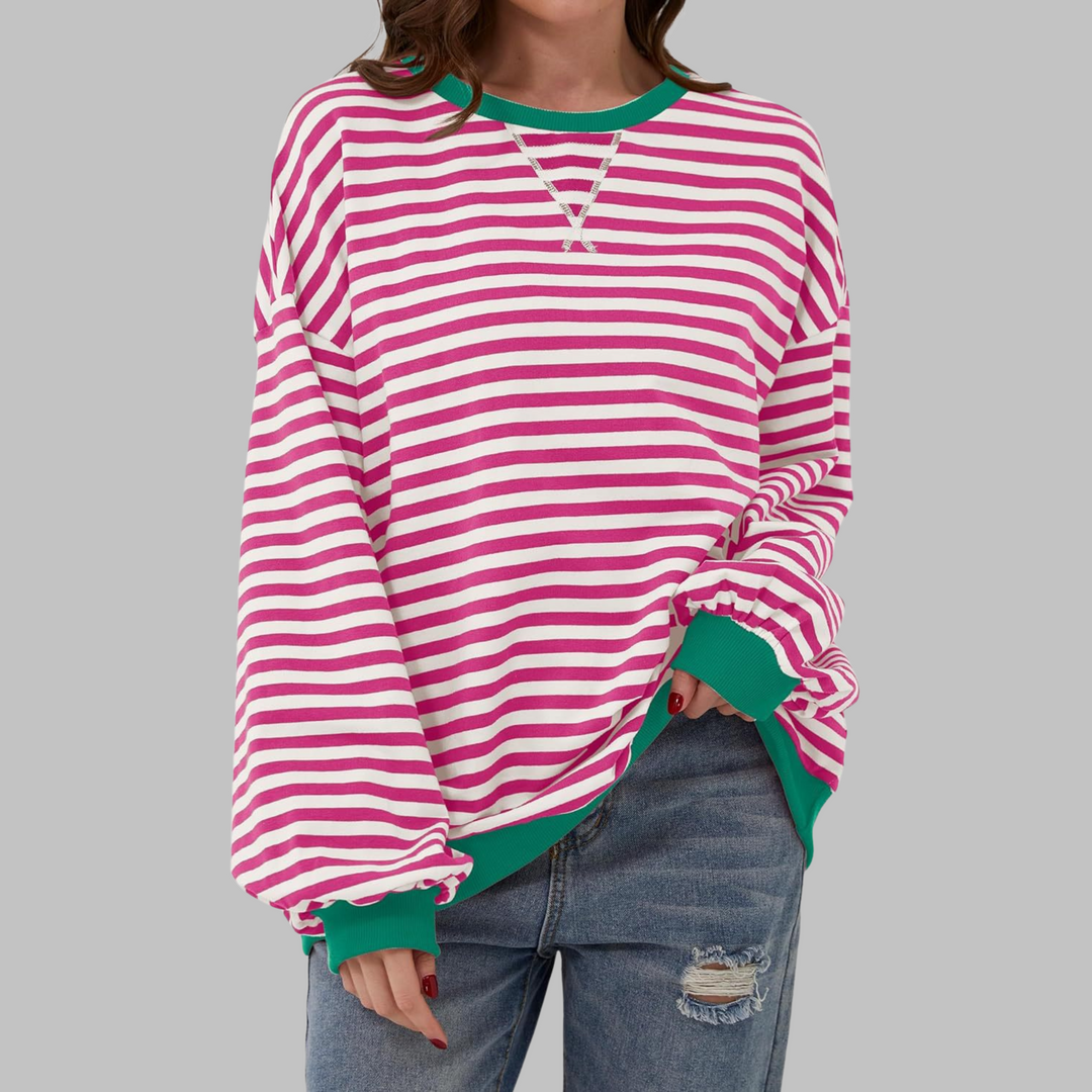 Women's Oversized Striped Crew Neck Sweatshirt