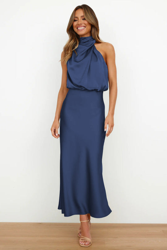 Women's Halter Neck Maxi Dress with Draped Bodice