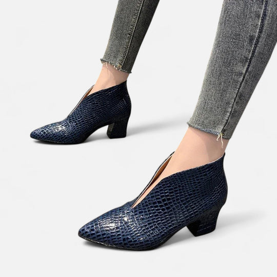 Women's Croc-Embossed Pointed-Toe Block Heel Ankle Boots