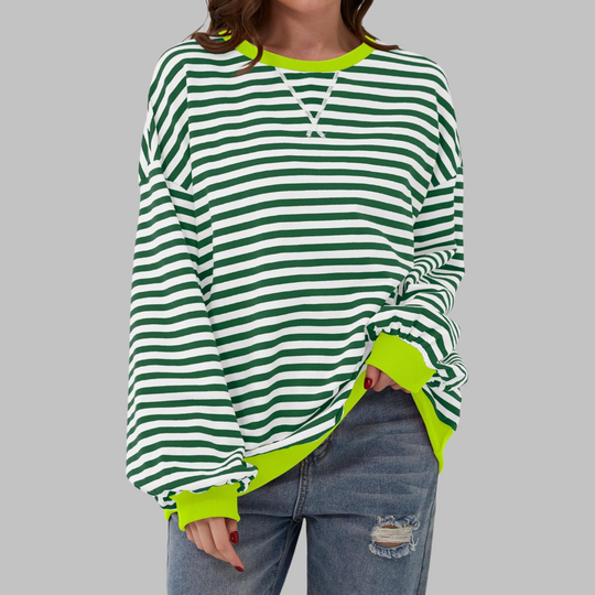 Women's Oversized Striped Crew Neck Sweatshirt