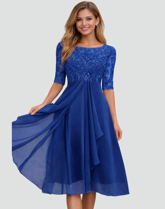 Women's Floral Lace Overlay Midi Dress