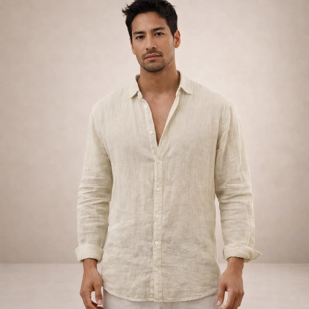Men's Casual Linen-Blend Button-Up Shirt
