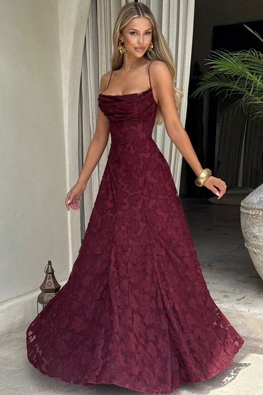 Women's Elegant Lace Overlay Maxi Evening Dress