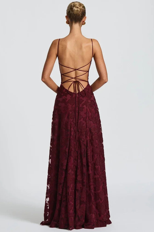 Women's Elegant Lace Overlay Maxi Evening Dress