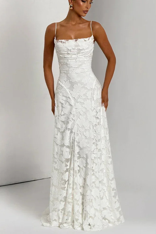 Women's Elegant Lace Overlay Maxi Evening Dress