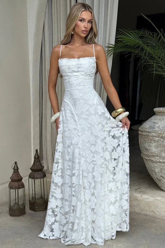 Women's Elegant Lace Overlay Maxi Evening Dress