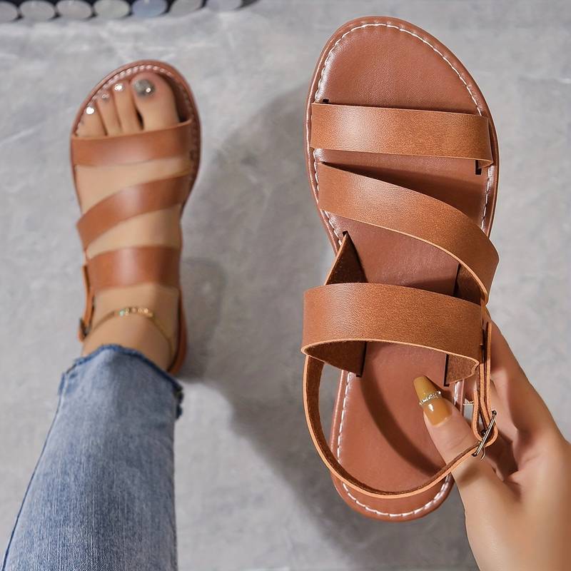 Women's Triple Strap Buckle Flat Sandals