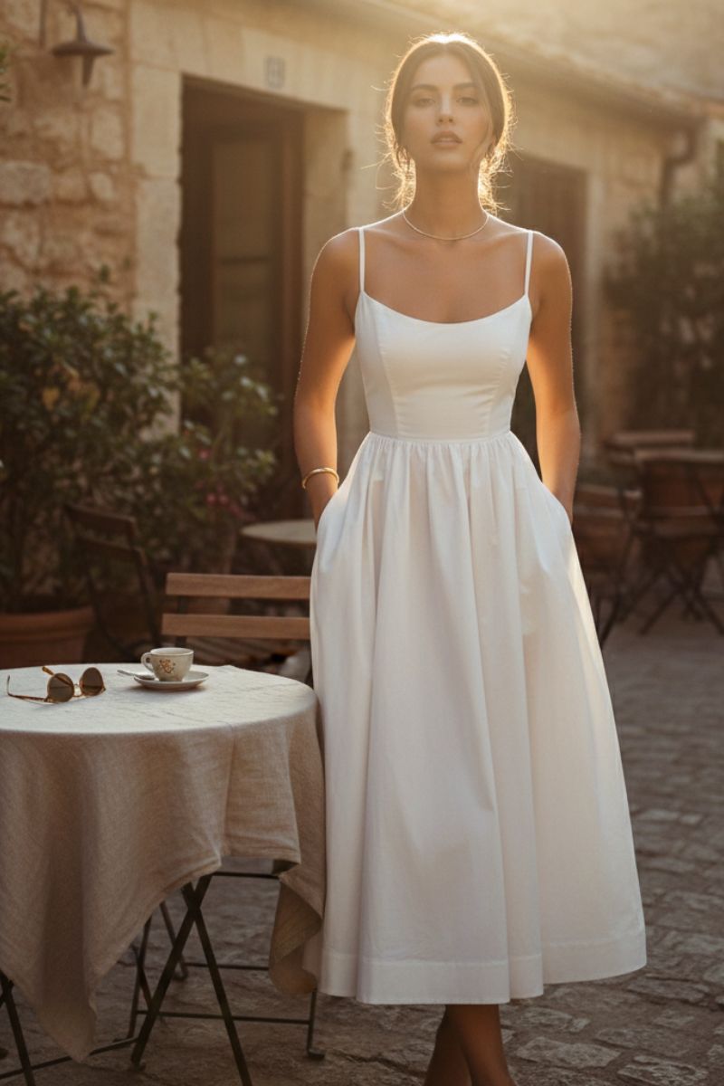 Women's Elegant Strappy Fit and Flare Midi Dress
