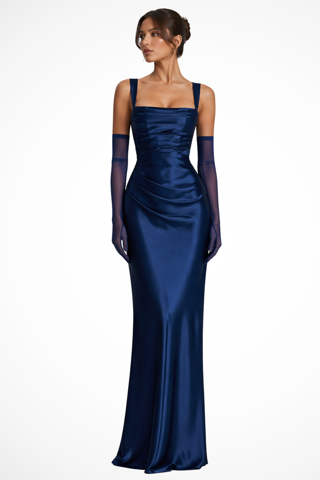 Damen Abendkleid mit quadratischem Ausschnitt und transparentem Schal