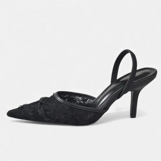Women's Embroidered Mesh Pointed Toe Stiletto Mules