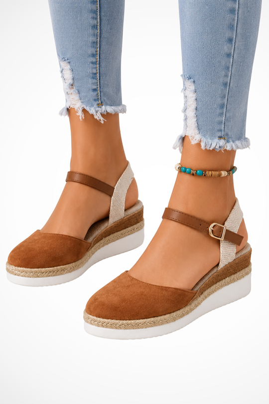 Damen Espadrille Keilabsatz Mary Jane Schuhe