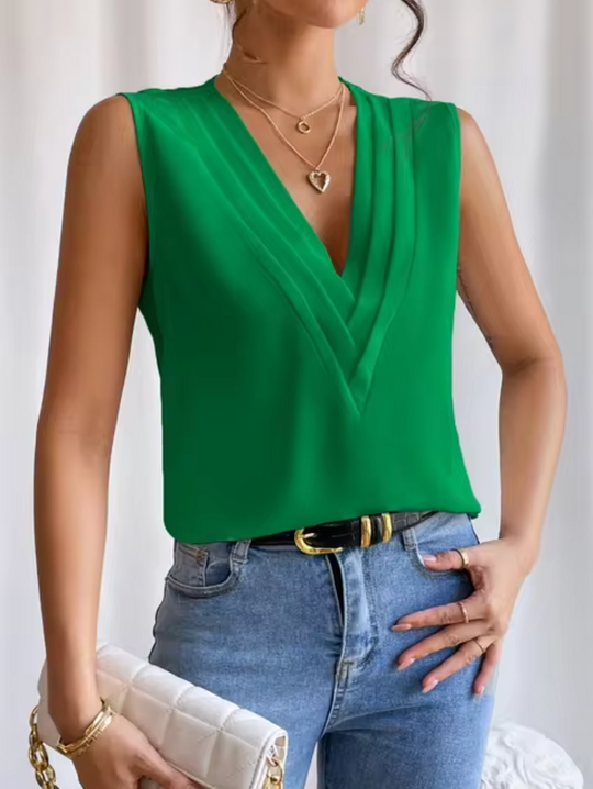 Women's Elegant Sleeveless Surplice V-Neck Blouse