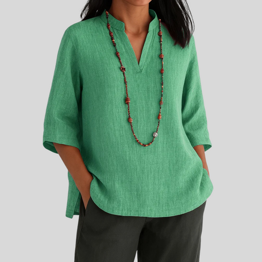 Damen entspannte Bluse mit Mandarin-Kragen