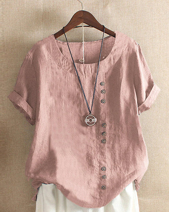 Women's Cotton Linen Button Detail Casual Blouse