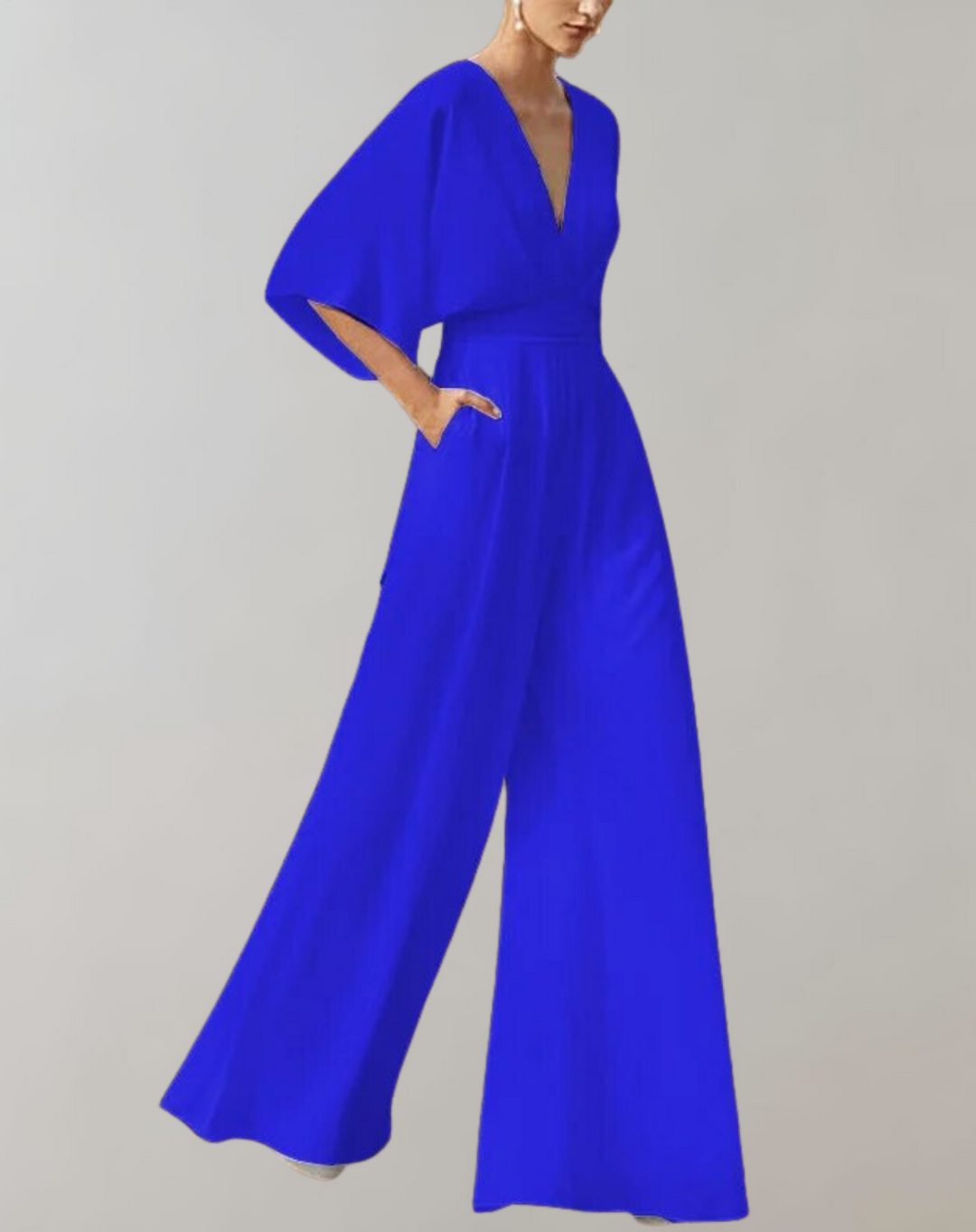 Women's Elegant V-Neck Wide Leg Cape Sleeve Jumpsuit