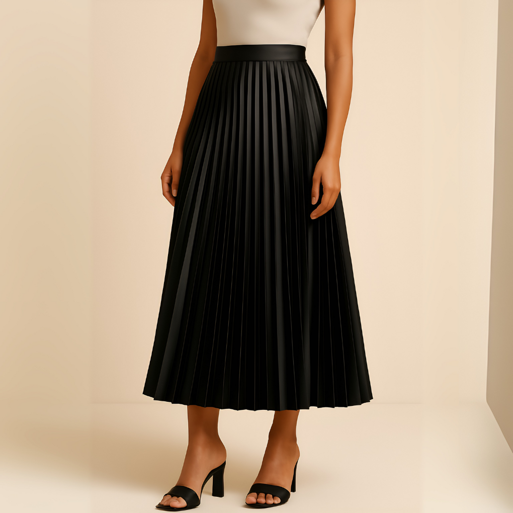Women's Pleated Midi Skirt with High Waist