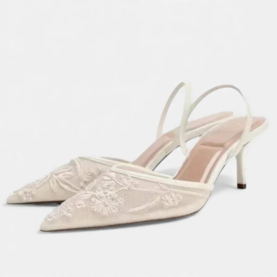 Women's Embroidered Mesh Pointed Toe Stiletto Mules