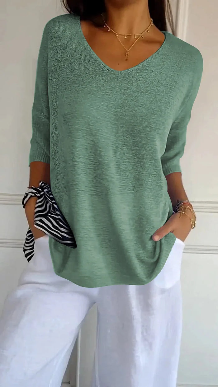 Women's Casual Textured V-Neck Knit Blouse