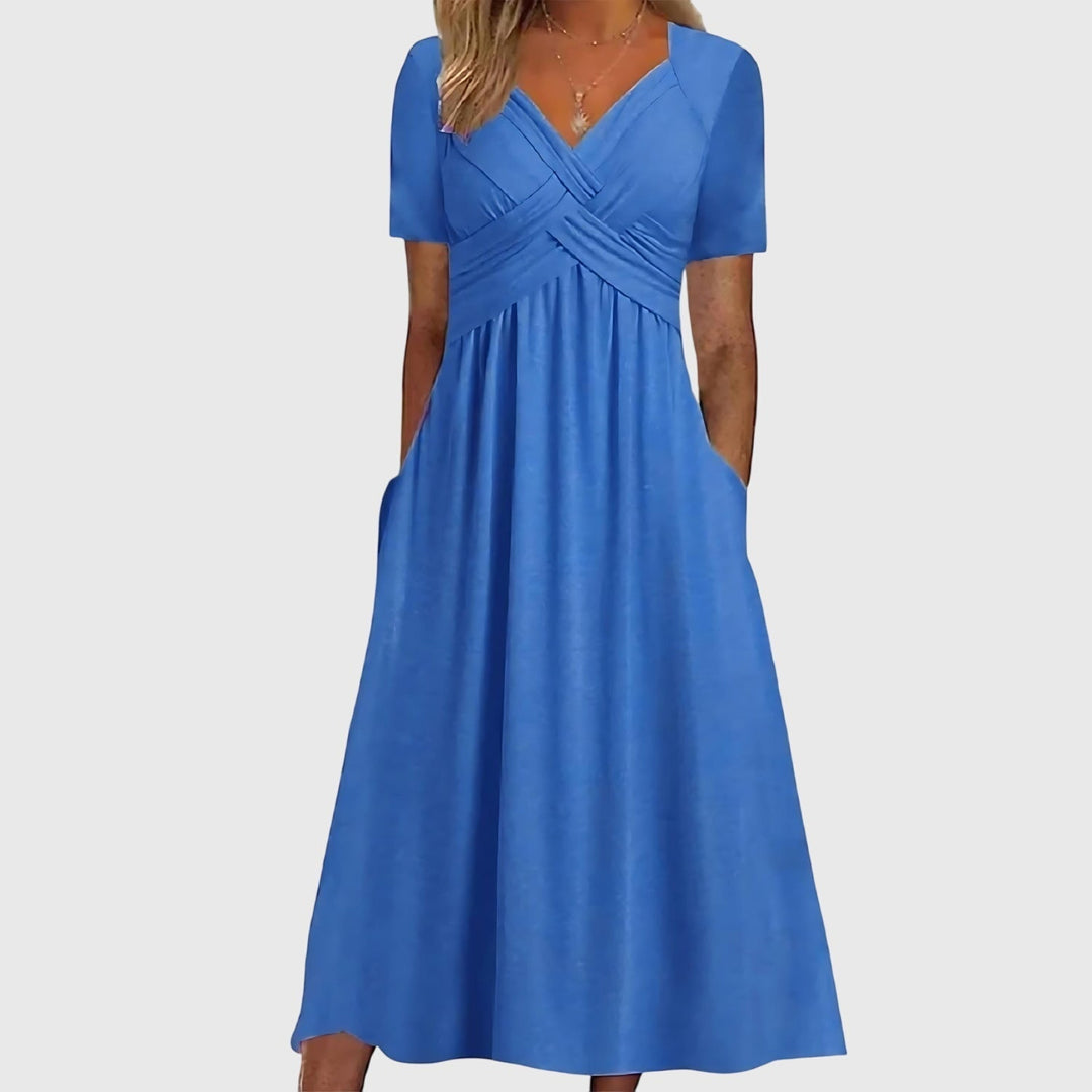 Maxikleid für Damen mit Empire-Taille, V-Ausschnitt und Taschen