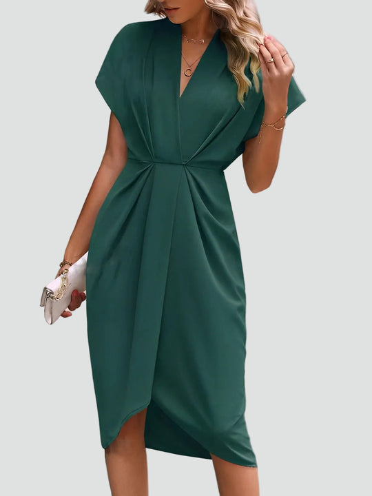 Women's Draped Waist Surplice Midi Dress