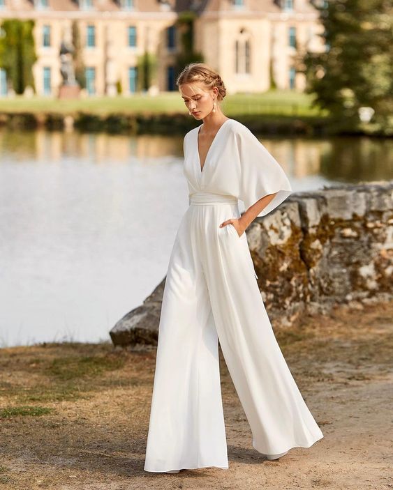 Women's Elegant V-Neck Wide Leg Cape Sleeve Jumpsuit