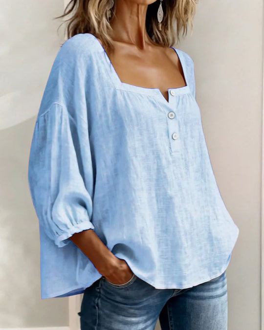 Women's Relaxed Square-Neck Button Detail Blouse