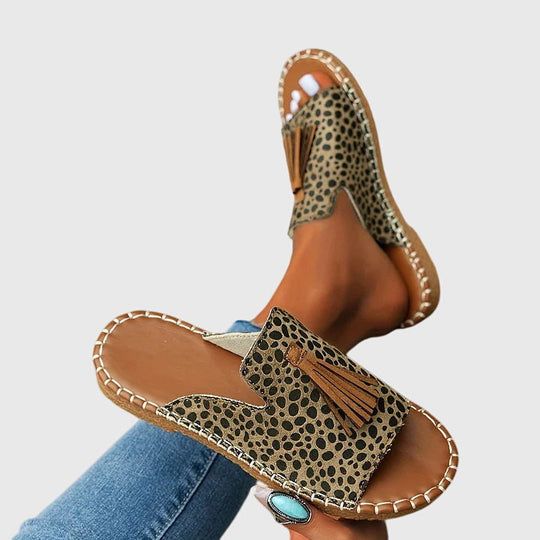 Women's Bohemian Tassel Slide Sandals with Tribal Print