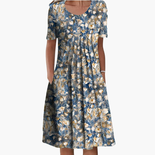 Women's Printed Pocket Midi Dress with Relaxed A-Line Fit