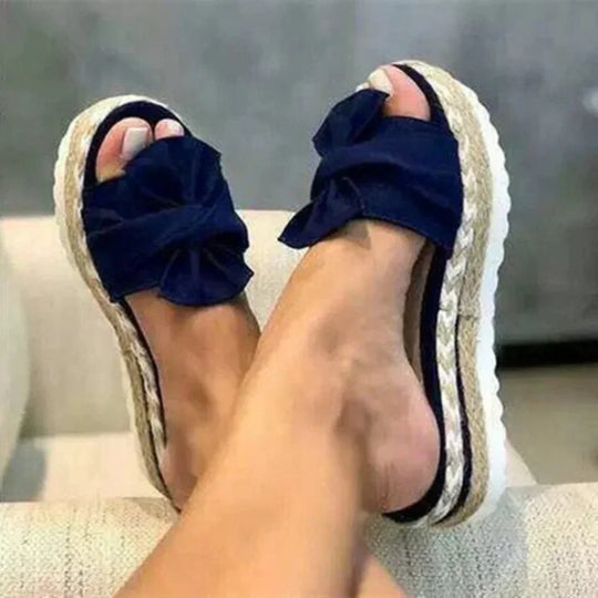 Women's Bow Detail Platform Slide Sandals