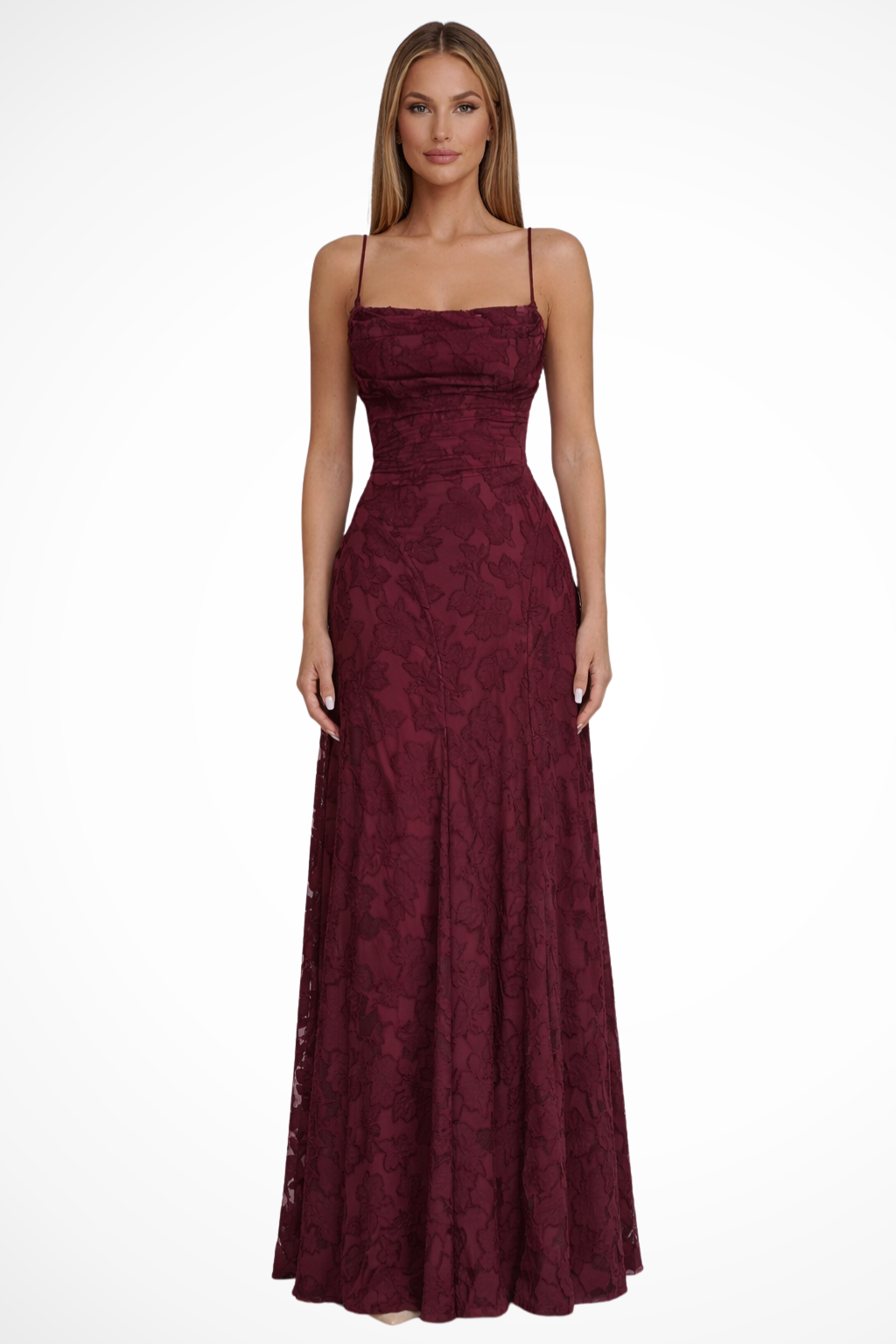 Women's Elegant Lace Overlay Maxi Evening Dress