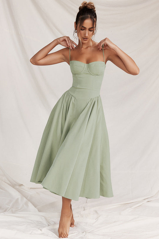 Women's Corset Bodice A-Line Midi Dress