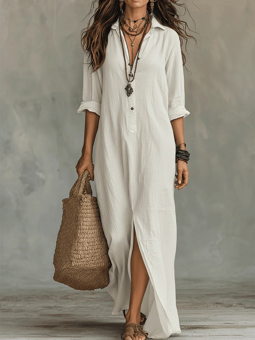 Women's Bohemian Button-Front Maxi Shirt Dress