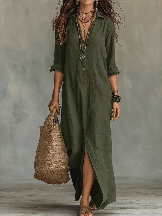 Women's Bohemian Button-Front Maxi Shirt Dress