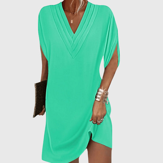 Women's Elegant V-Neck Batwing Mini Dress
