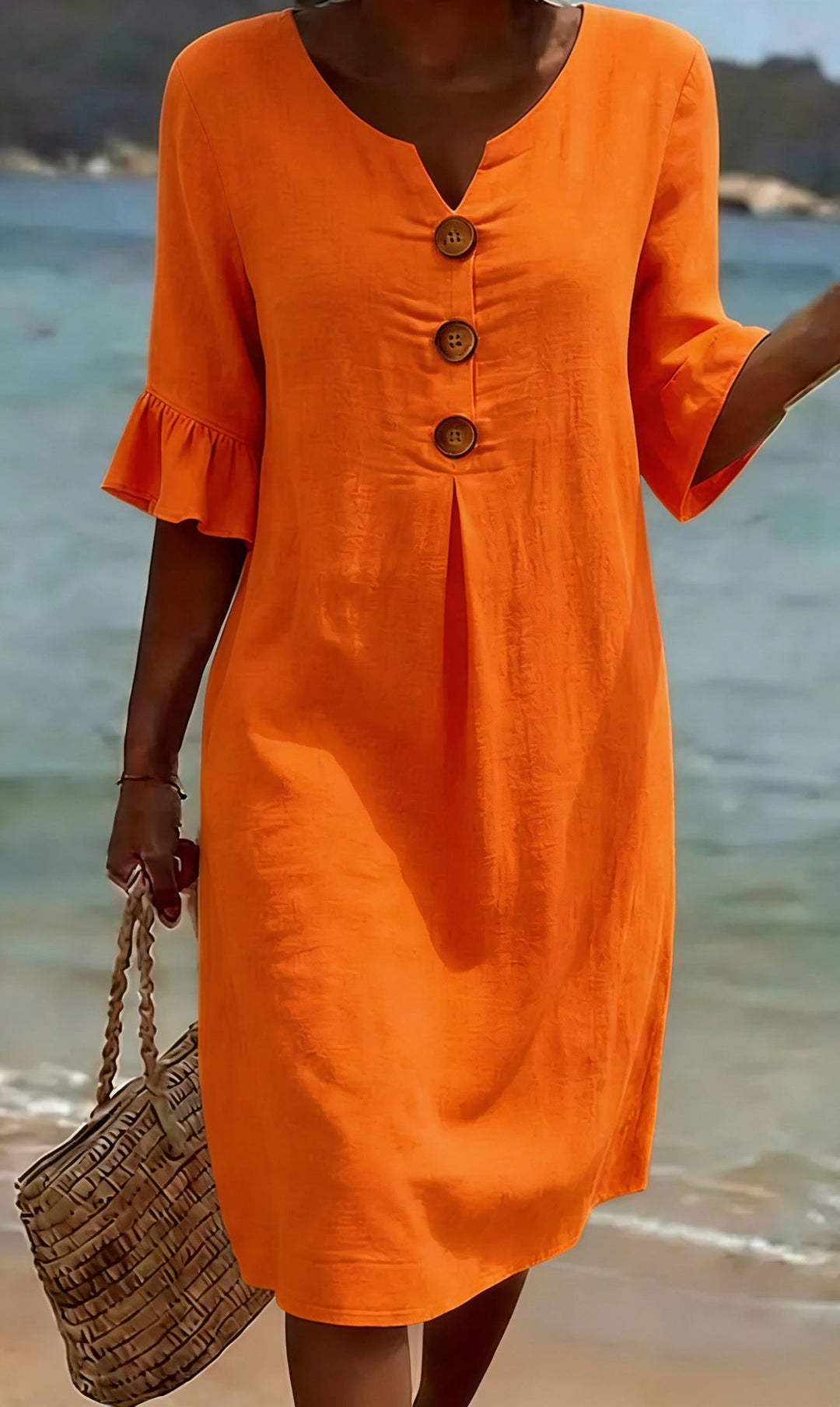 Damen Midi-Kleid mit Knopfdetails und luftigem Schnitt