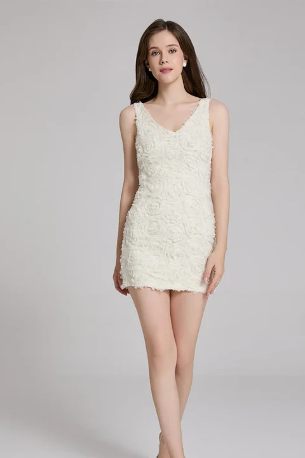 Ärmelloses Bodycon-Minikleid für Damen mit Blumenapplikationen