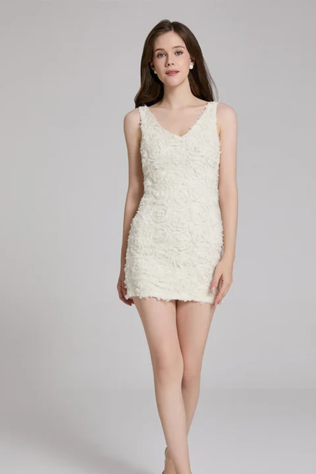 Ärmelloses Bodycon-Minikleid für Damen mit Blumenapplikationen