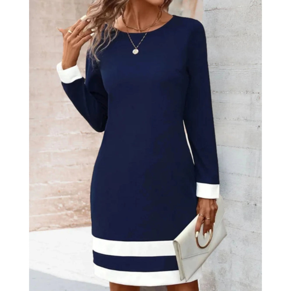 Damen Langärmliges Shift Kleid mit Kontrastbesatz