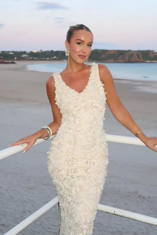 Ärmelloses Bodycon-Minikleid für Damen mit Blumenapplikationen
