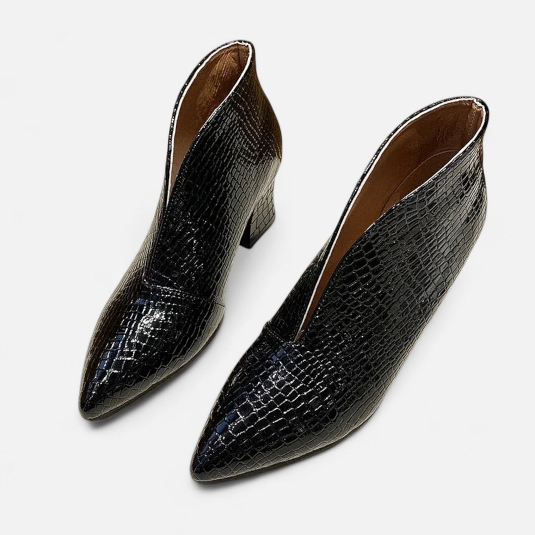 Women's Croc-Embossed Pointed-Toe Block Heel Ankle Boots