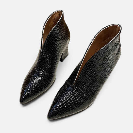 Women's Croc-Embossed Pointed-Toe Block Heel Ankle Boots