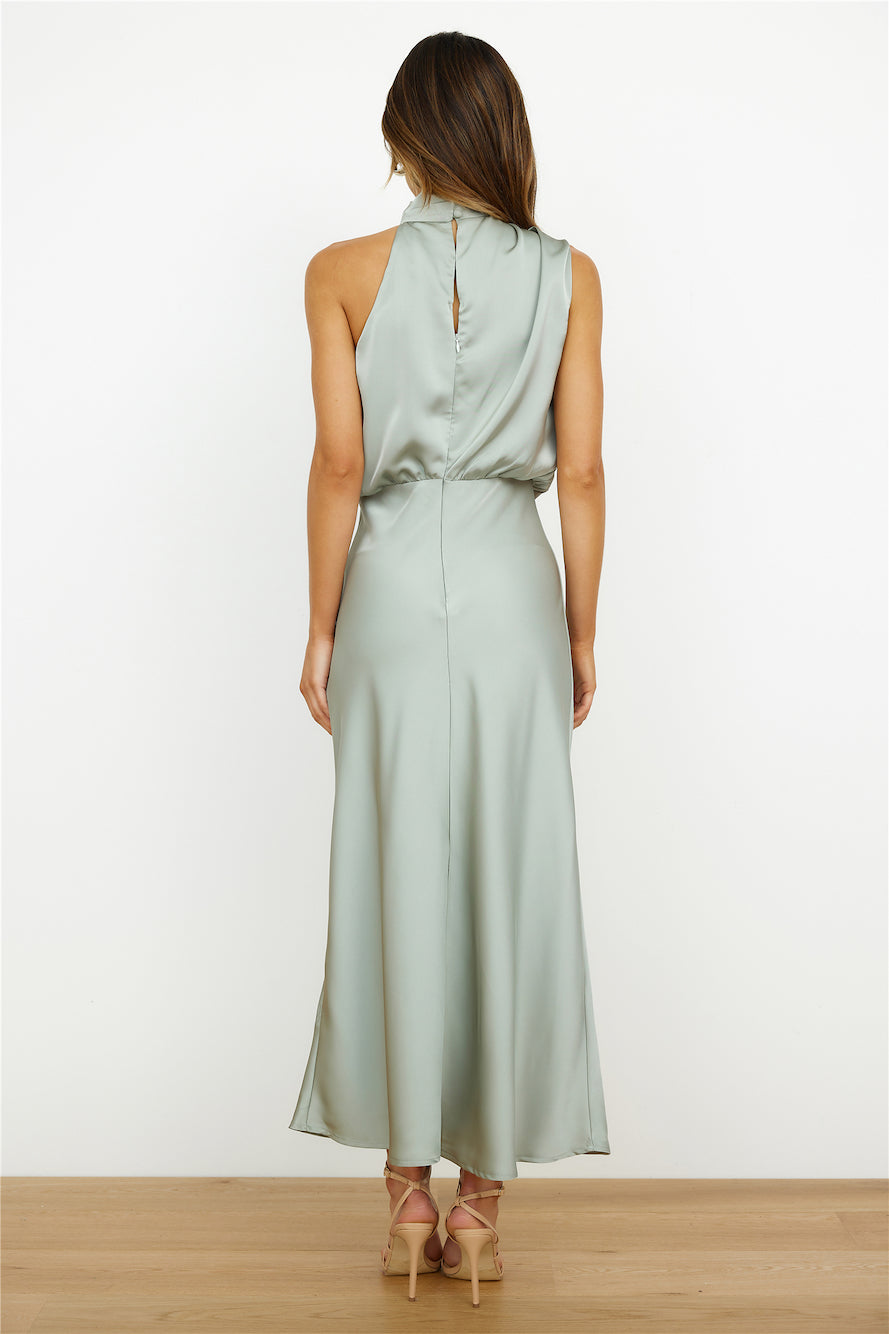 Women's Elegant Satin High Neck Sleeveless Midi Dress