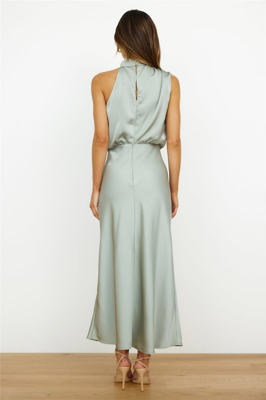 Women's Elegant Satin High Neck Sleeveless Midi Dress