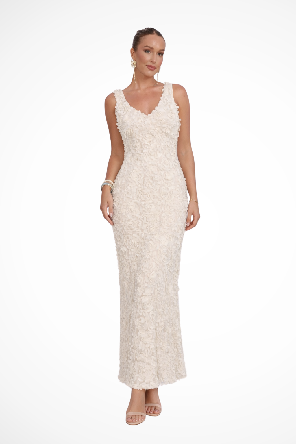 Ärmelloses Bodycon-Minikleid für Damen mit Blumenapplikationen