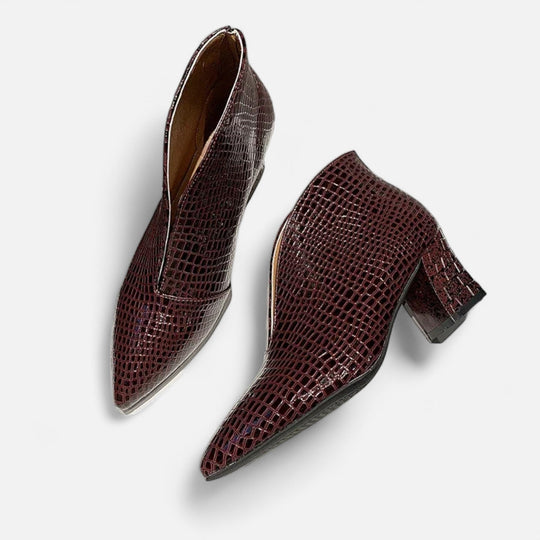 Women's Croc-Embossed Pointed-Toe Block Heel Ankle Boots